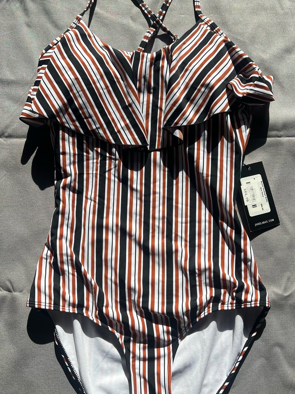 Women’s Striped One-Piece Swimsuit in Brown & Black